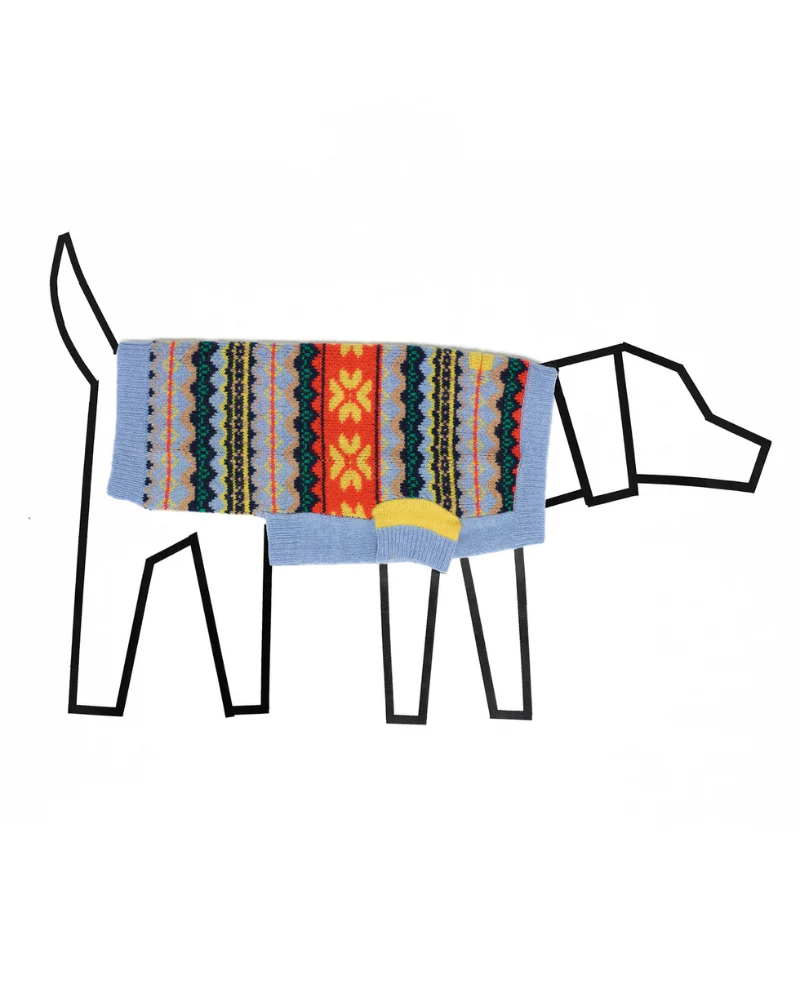 Merino Wool Fairisle Floral Dog Sweater in Blue (FINAL SALE) - Image 2