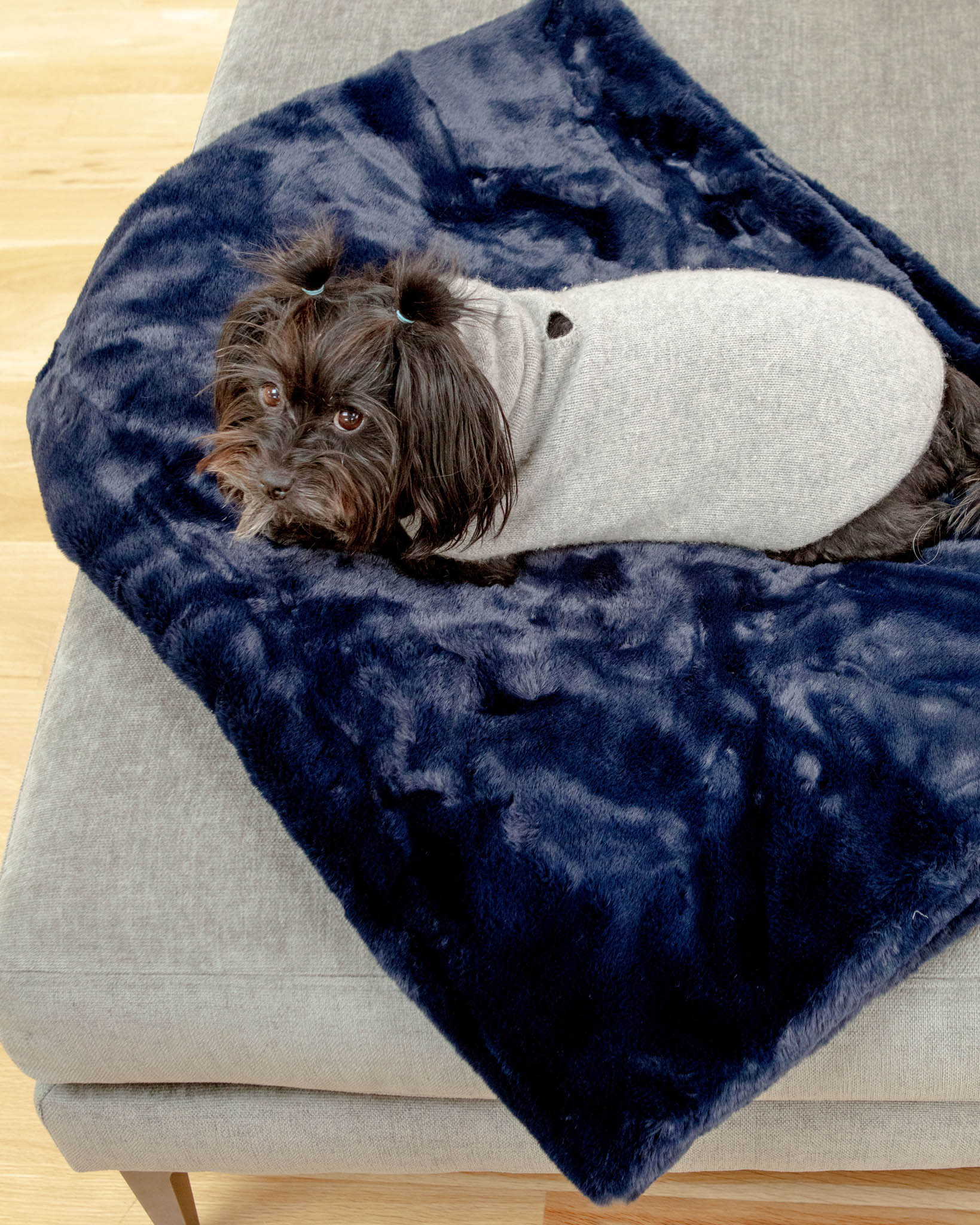 Mini Faux Fur Brady Dog Blanket in Navy - Image 5