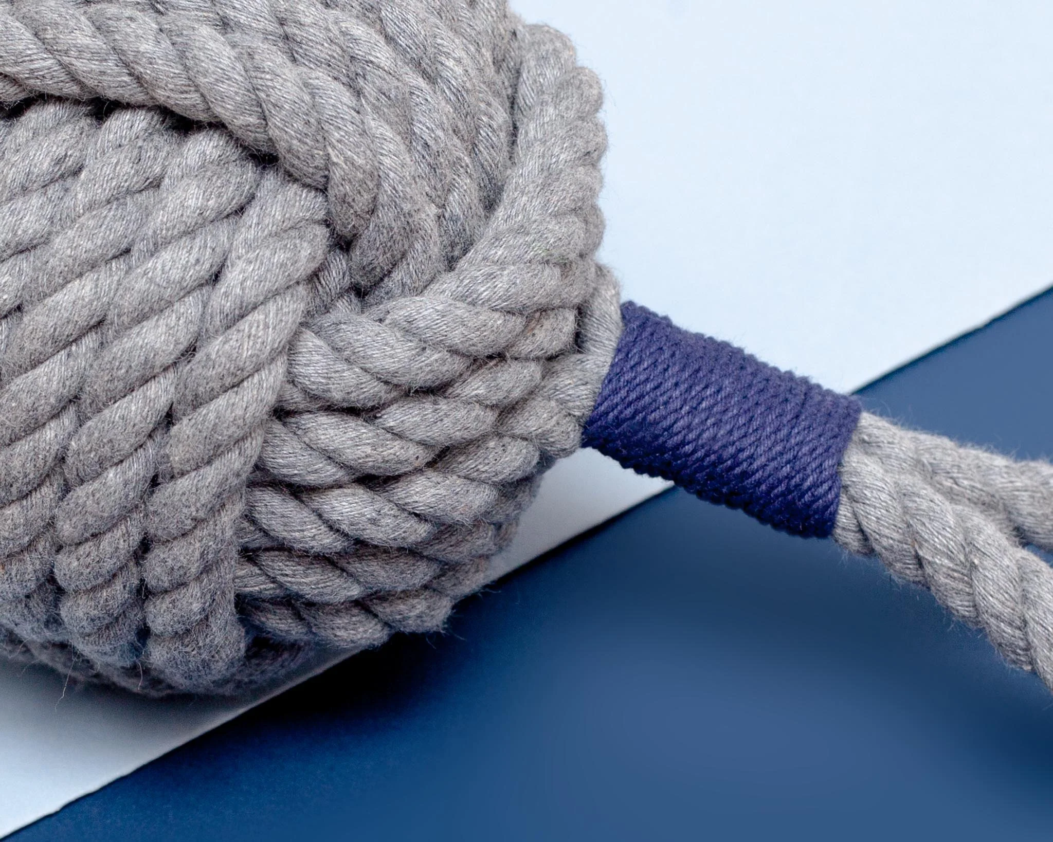 Monkey Fist Rope Dog Toy in Gray with Navy Whipping (Made in the USA) - Image 4
