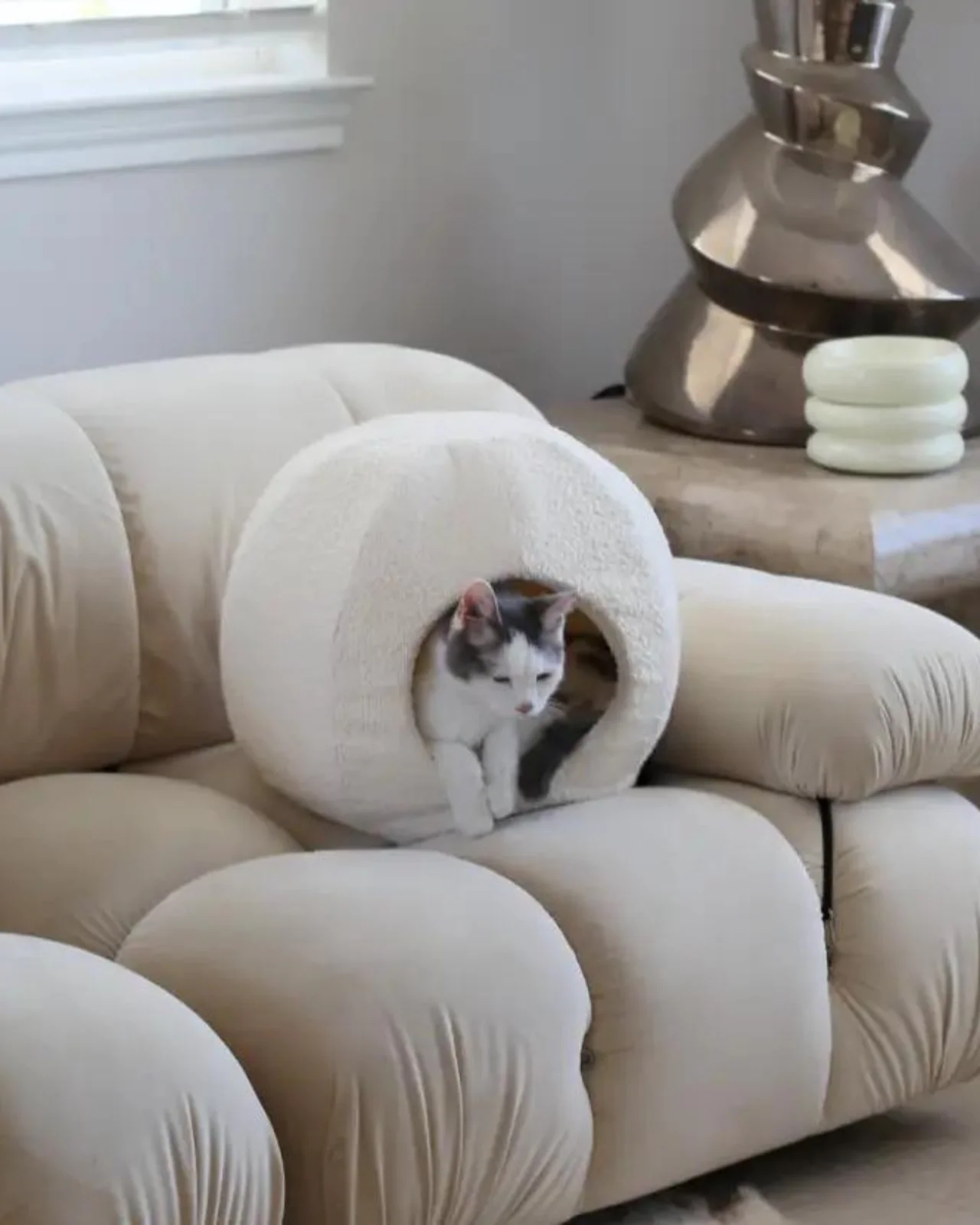 Bouclé Modular Moon Cat Cave Bed - Image 6