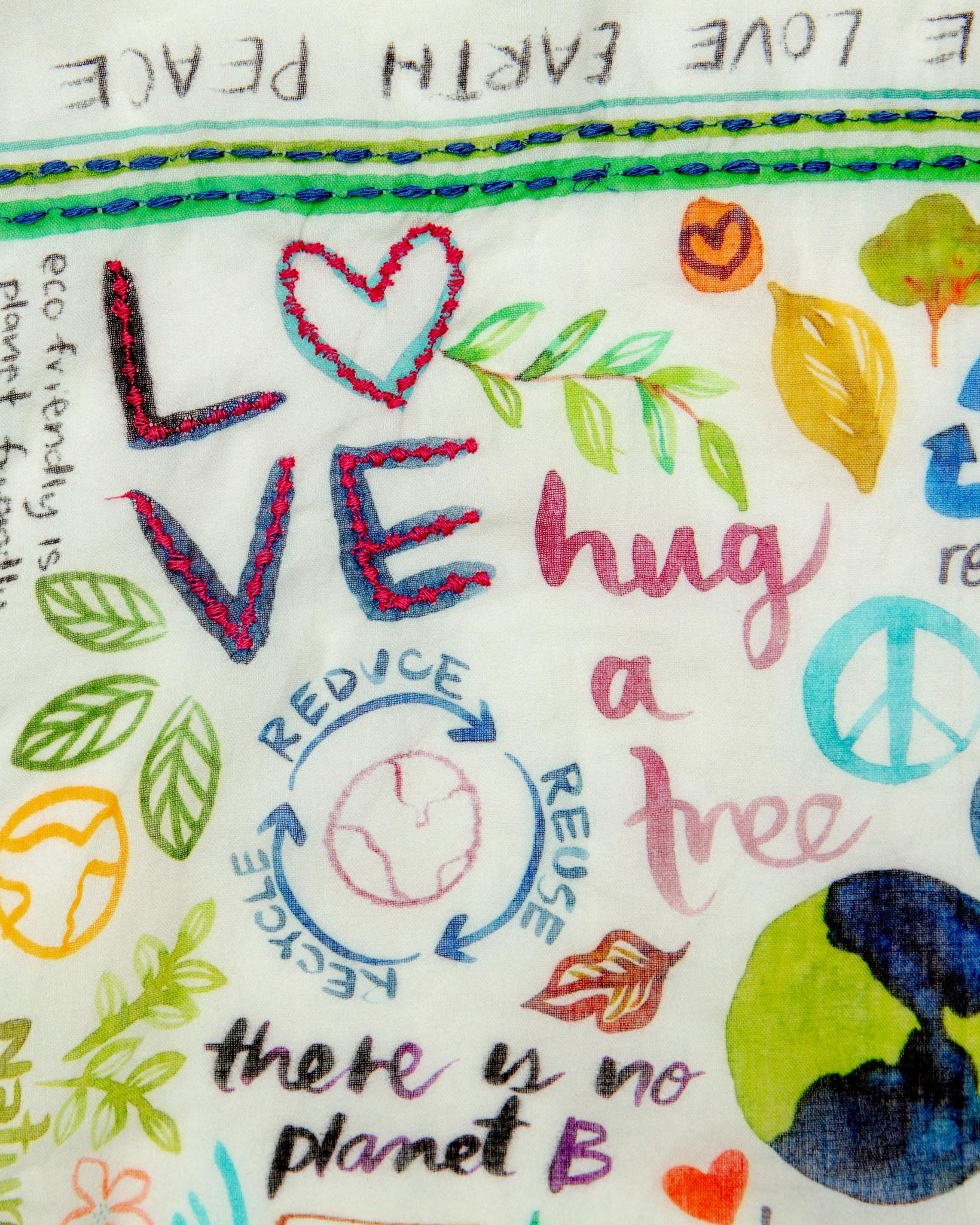 Peace, Love, Earth Embroidered Dog Bandana - Image 2