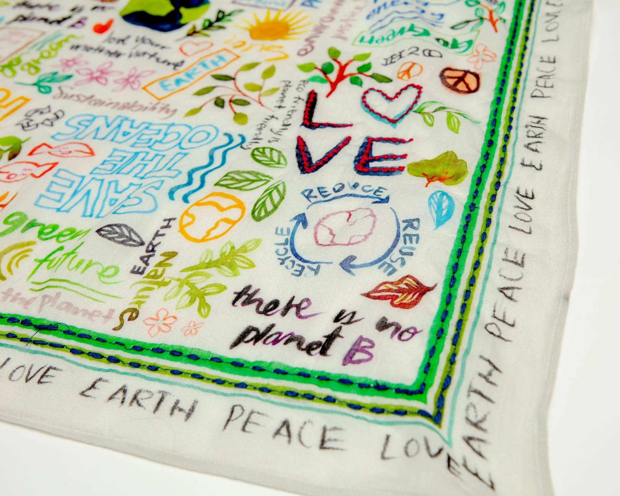 Peace, Love, Earth Embroidered Dog Bandana - Image 3