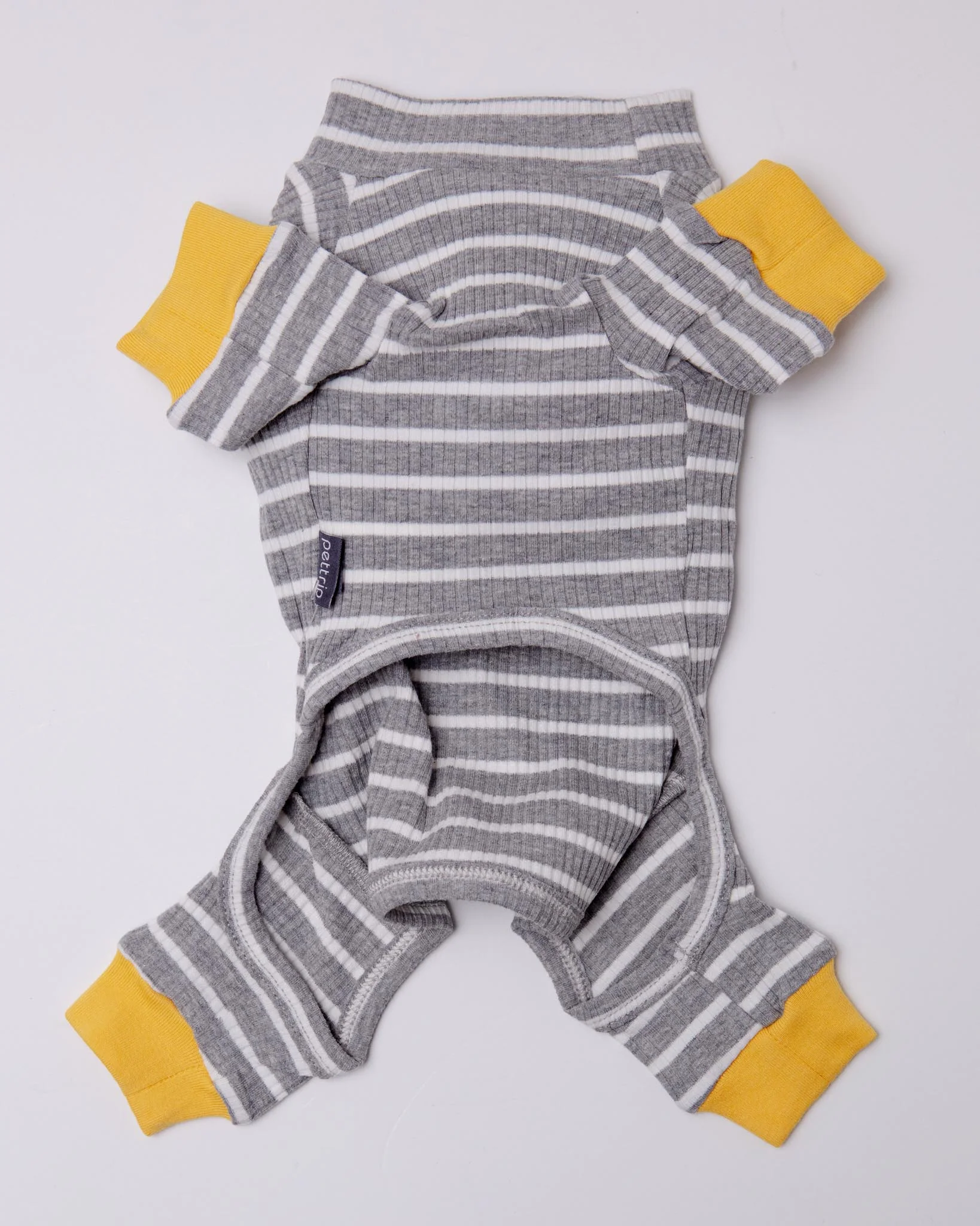 Nice-in-Stripes Grey + Yellow Ribbed Dog Onesie (FINAL SALE) - Image 3