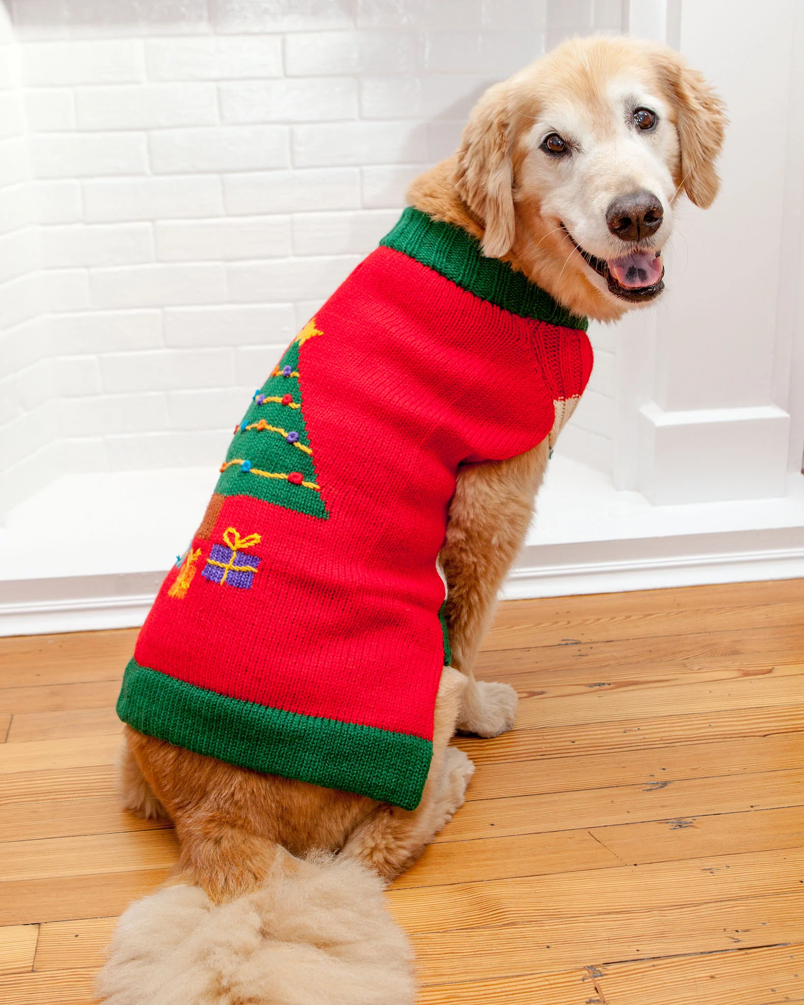 Barking Around the Christmas Tree Handknit Dog Sweater - Image 3