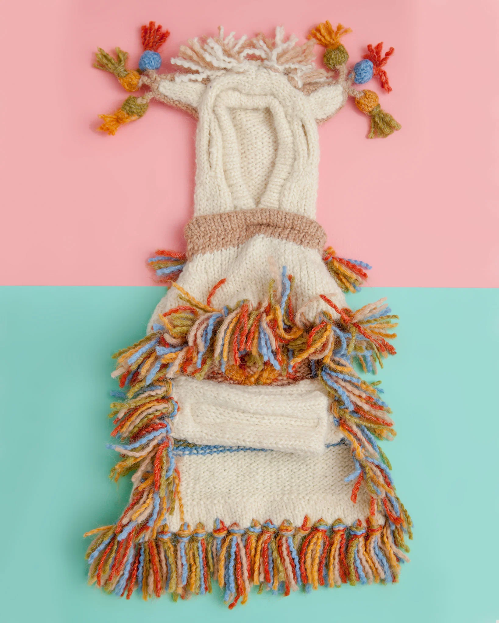Mama Llama Festive Hand Knit Sweater Poncho (Dog & Co. Exclusive) (FINAL SALE) - Image 3