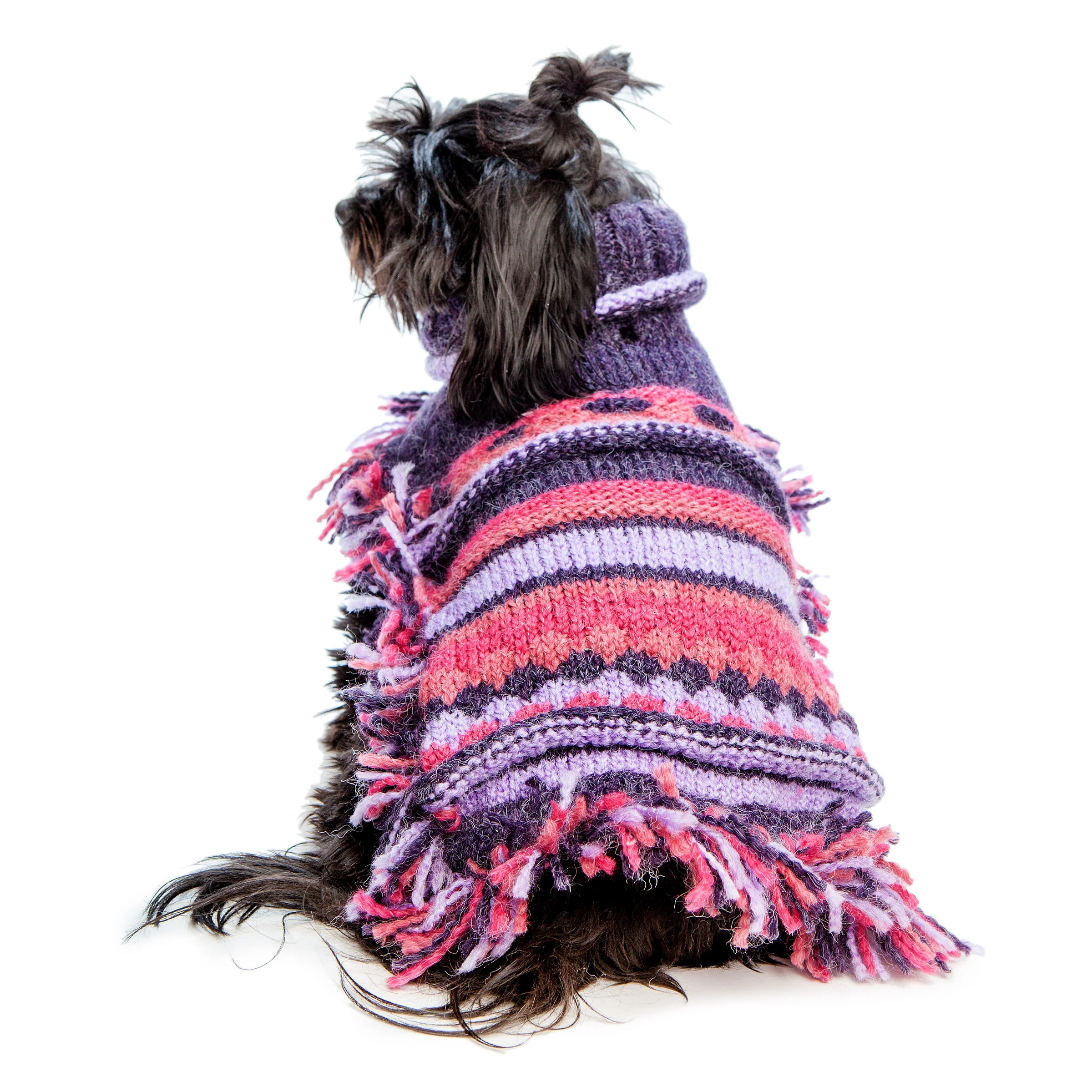 PERUVIAN KNITS | Pink & Purple Stripe Sweater Poncho - Image 2