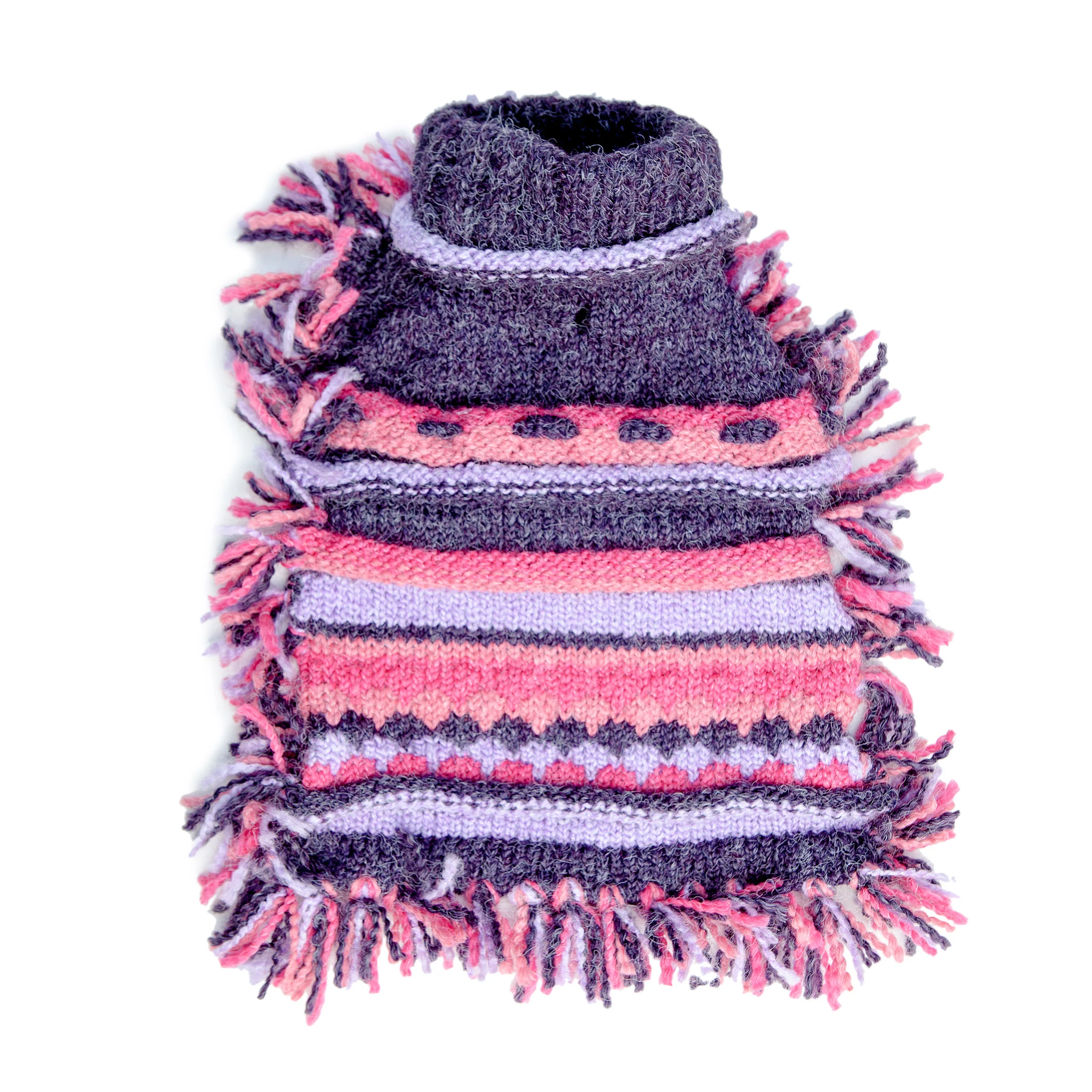 PERUVIAN KNITS | Pink & Purple Stripe Sweater Poncho - Image 5