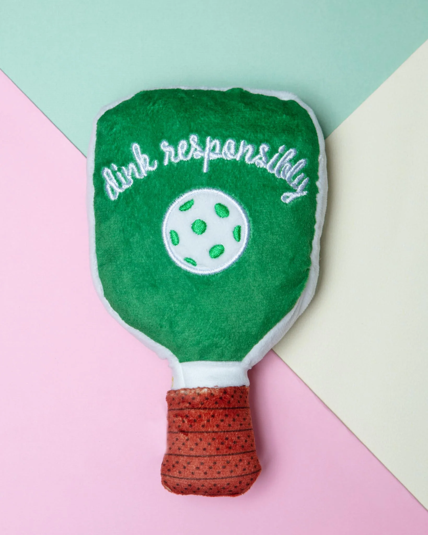 Green Stripe Pickleball Paddle Plush Squeaky Dog Toy - Image 2