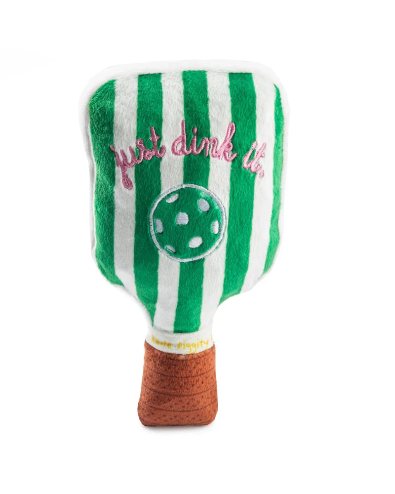 Green Stripe Pickleball Paddle Plush Squeaky Dog Toy - Image 3