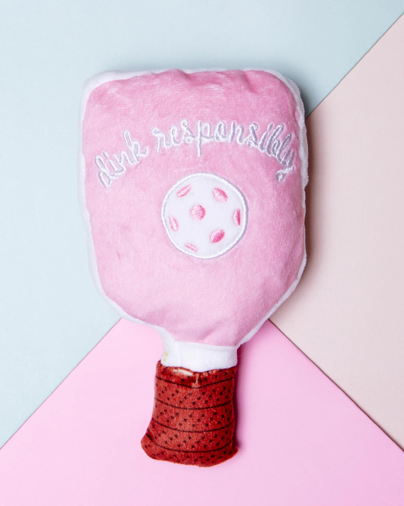 Pink Check Pickleball Paddle Plush Squeaky Dog Toy - Image 2