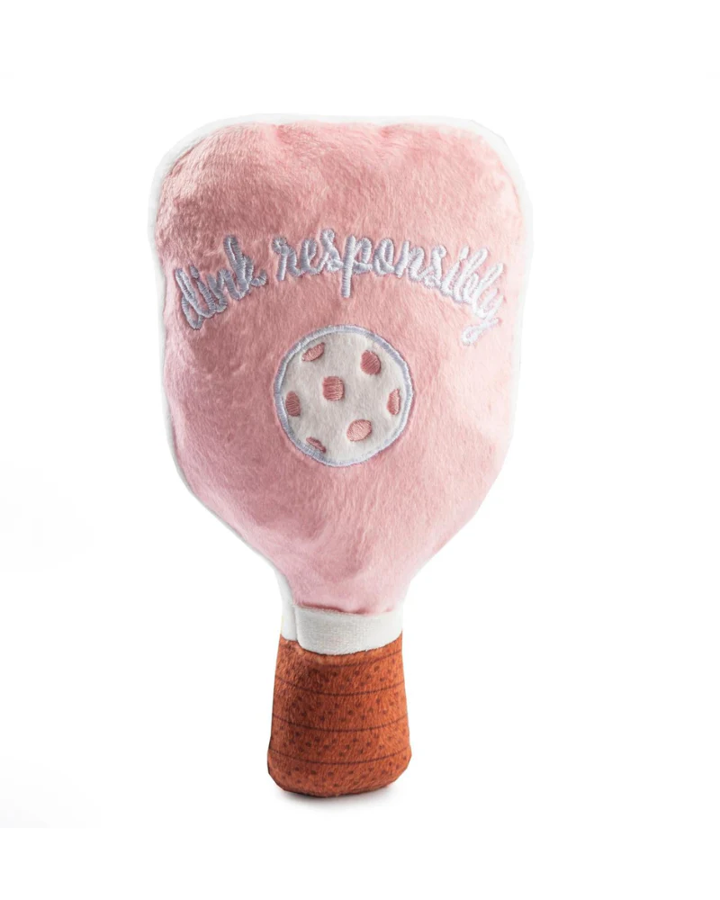 Pink Check Pickleball Paddle Plush Squeaky Dog Toy - Image 4