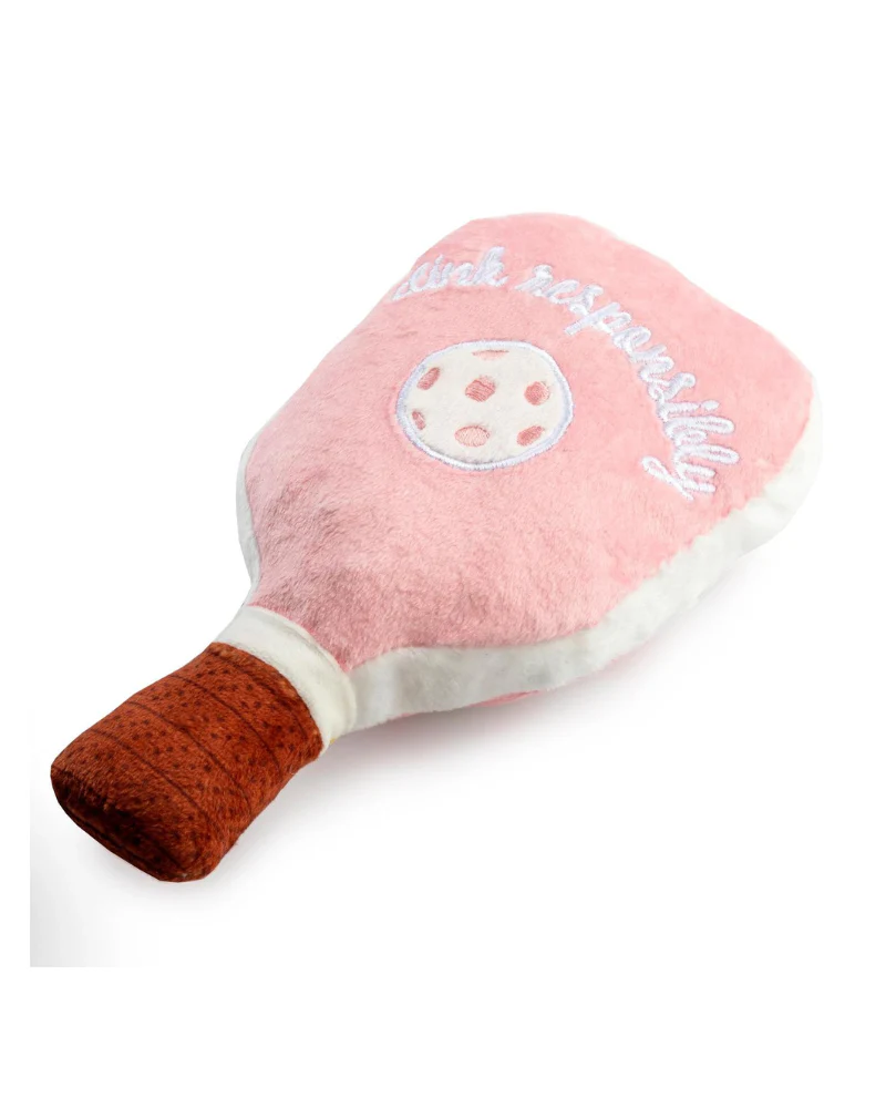 Pink Check Pickleball Paddle Plush Squeaky Dog Toy - Image 5