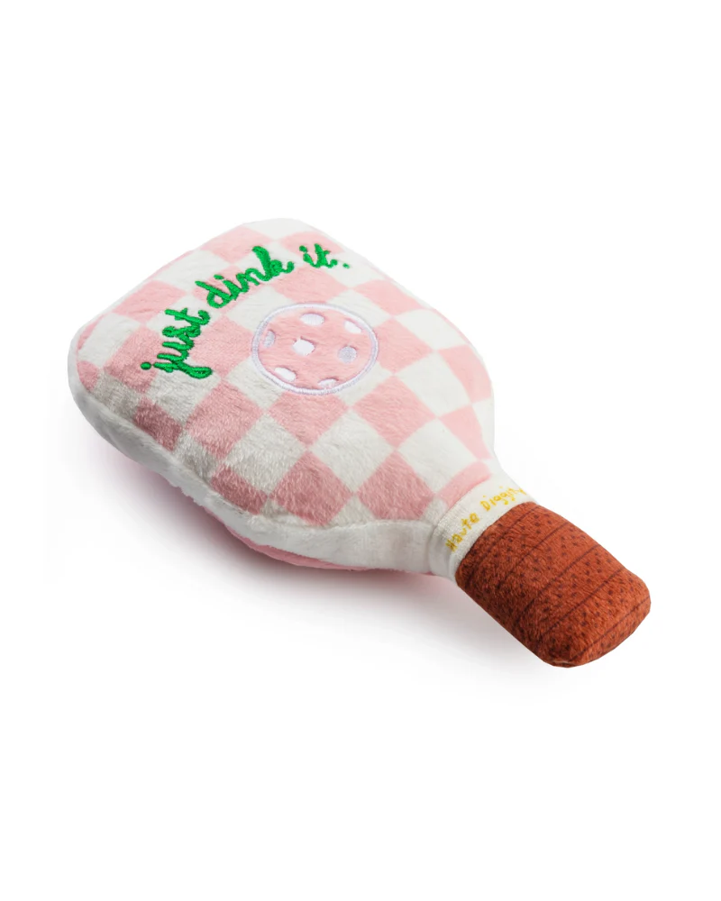 Pink Check Pickleball Paddle Plush Squeaky Dog Toy - Image 6