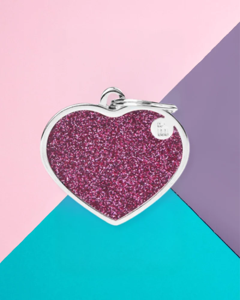Pink Glitter Heart Custom Pet ID Tag - Image 2
