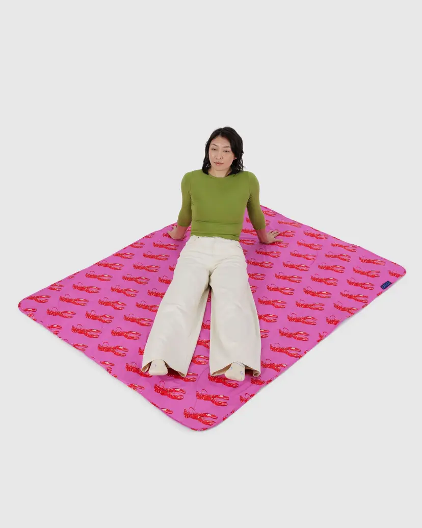 Pink Lobster Puffy Picnic Blanket (FINAL SALE)