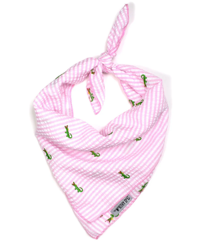 Pink Stripe Seersucker Alligator Dog Bandana (FINAL SALE) - Image 2