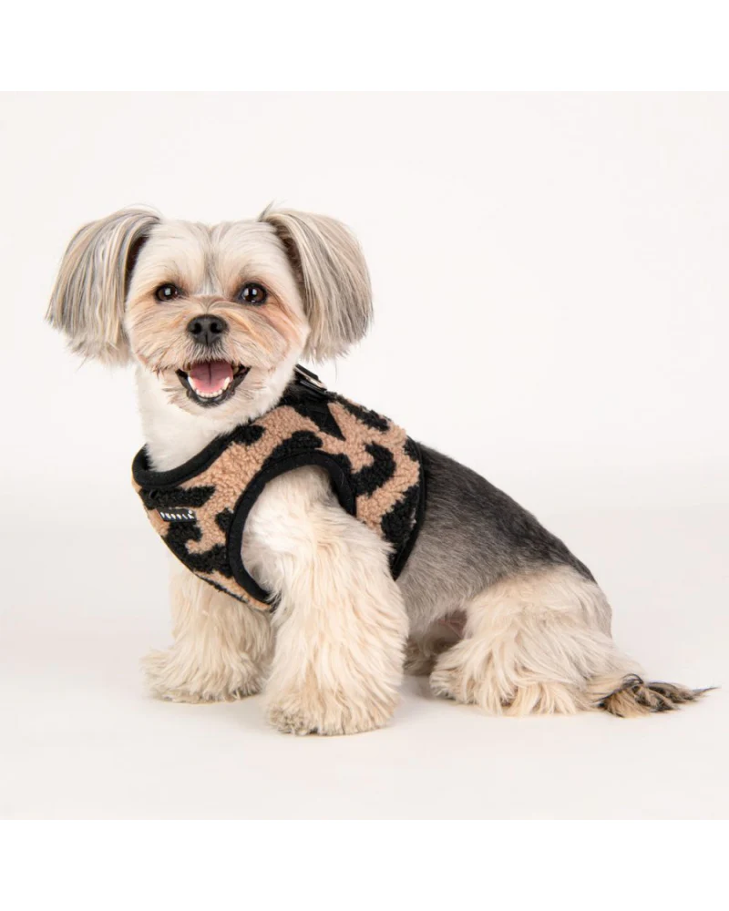 Leopard Fleece Step-In Dog Harness in Beige<br>(FINAL SALE)