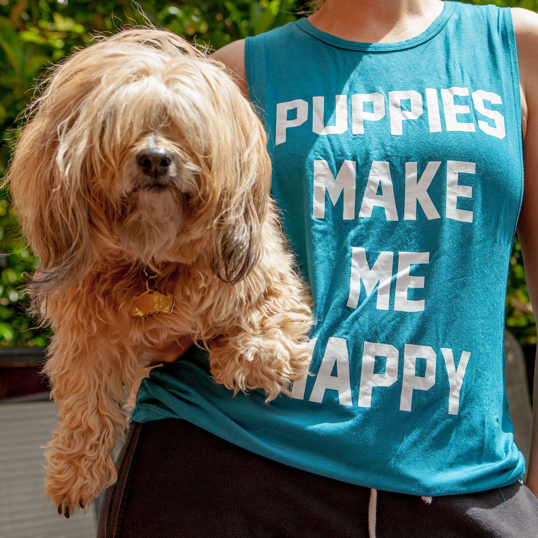 Sleeveless Puppies Make Me Happy Tank in Mermaid (FINAL SALE) - Image 2