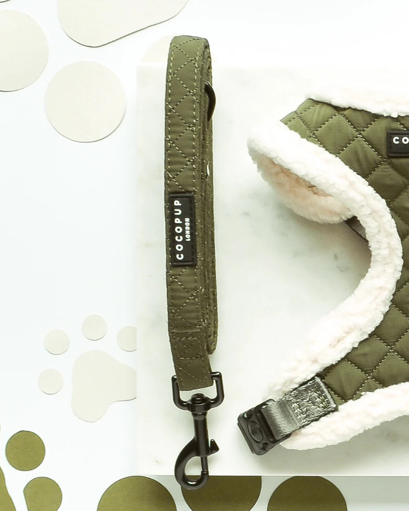 Quilted Dog Leash in Khaki (5ft) - Image 2