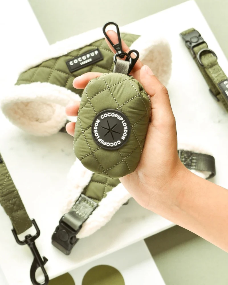 Quilted Poop Bag Holder in Khaki