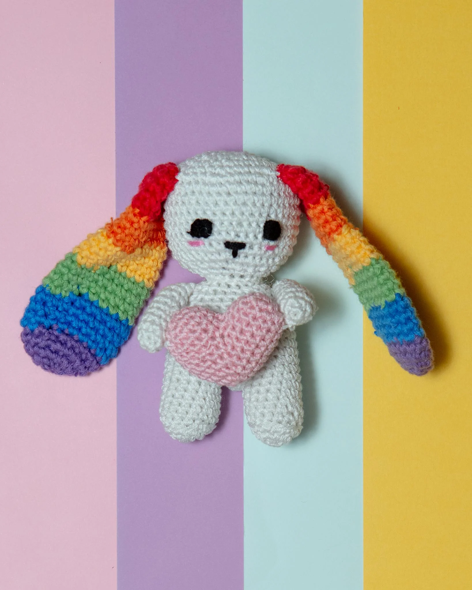 Rachel the Rainbow Rabbit Cotton Knit Dog Toy