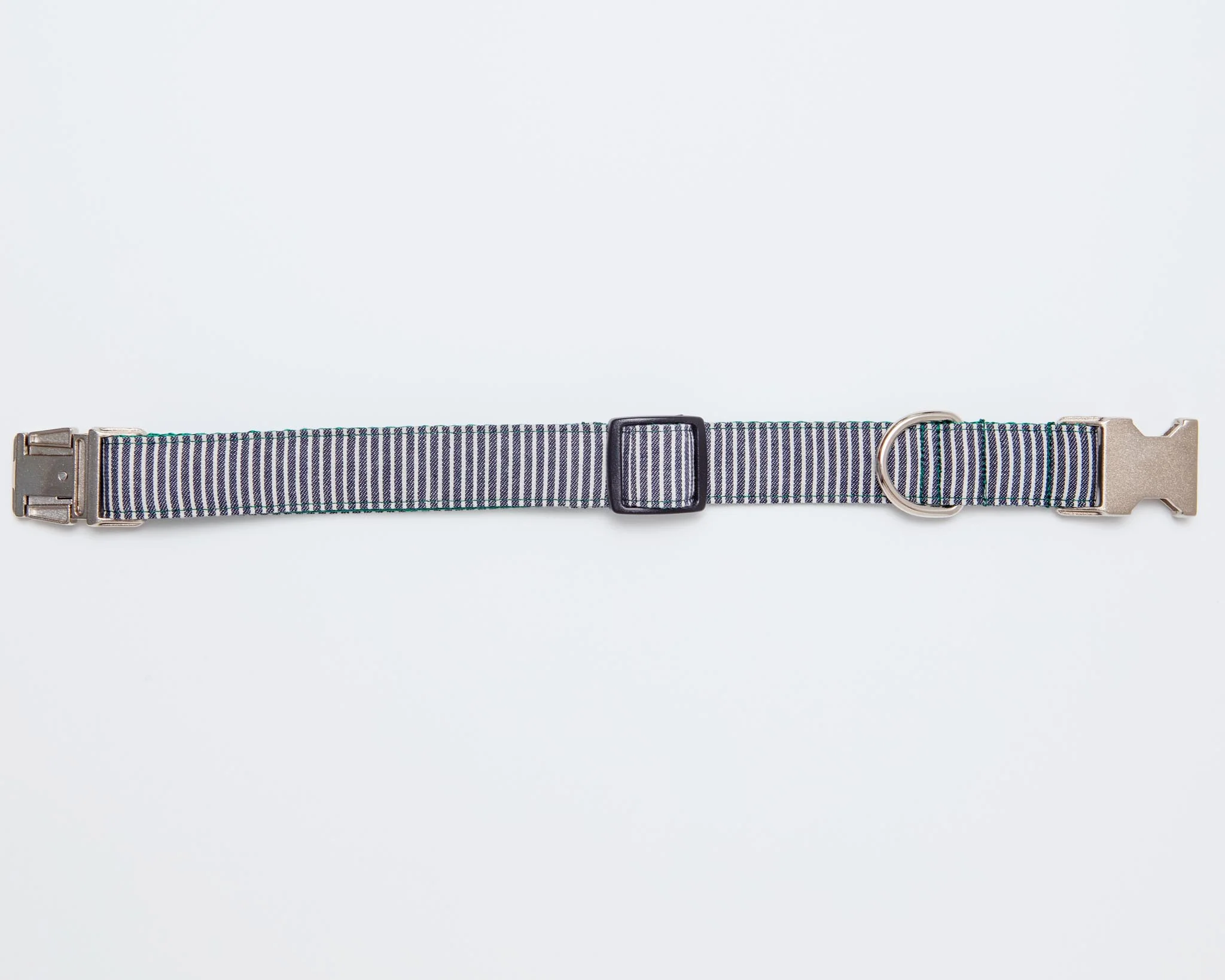 Railroad Canvas Stripe Denim with Forest Green DOG COLLAR (Made in the USA) (FINAL SALE) - Image 4
