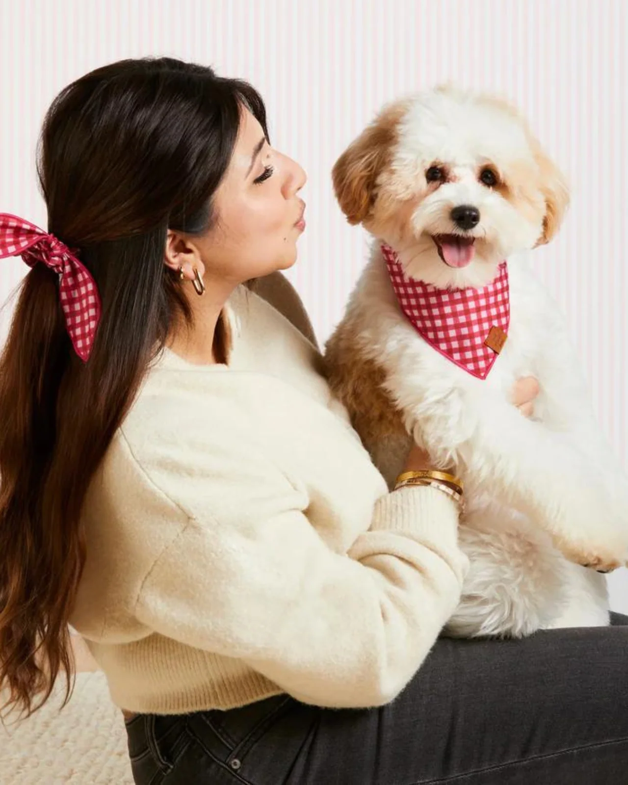 Raspberry Gingham Dog Bandana (Made in the USA) (FINAL SALE) - Image 4