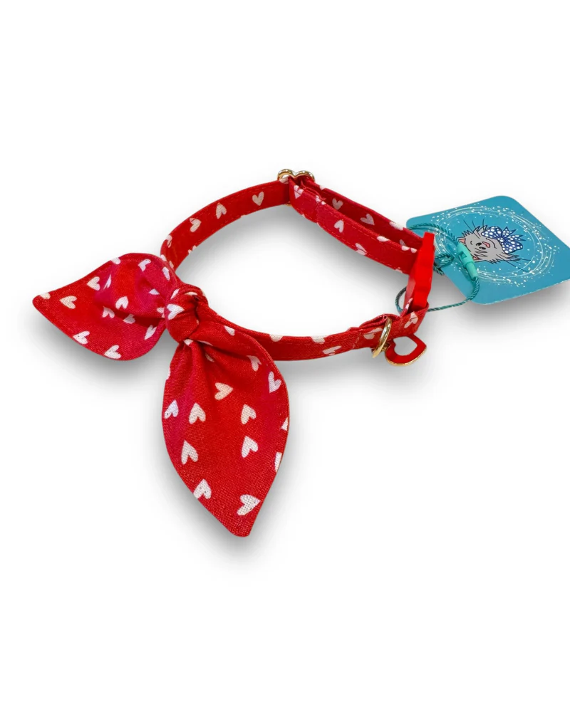 Red Hearts Cat Collar with Bunny Ears (Made in the USA) - Image 3