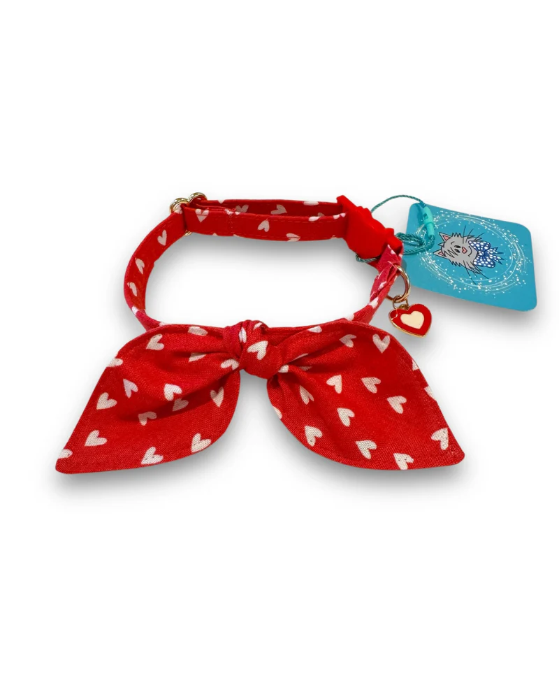 Red Hearts Cat Collar with Bunny Ears (Made in the USA) - Image 4