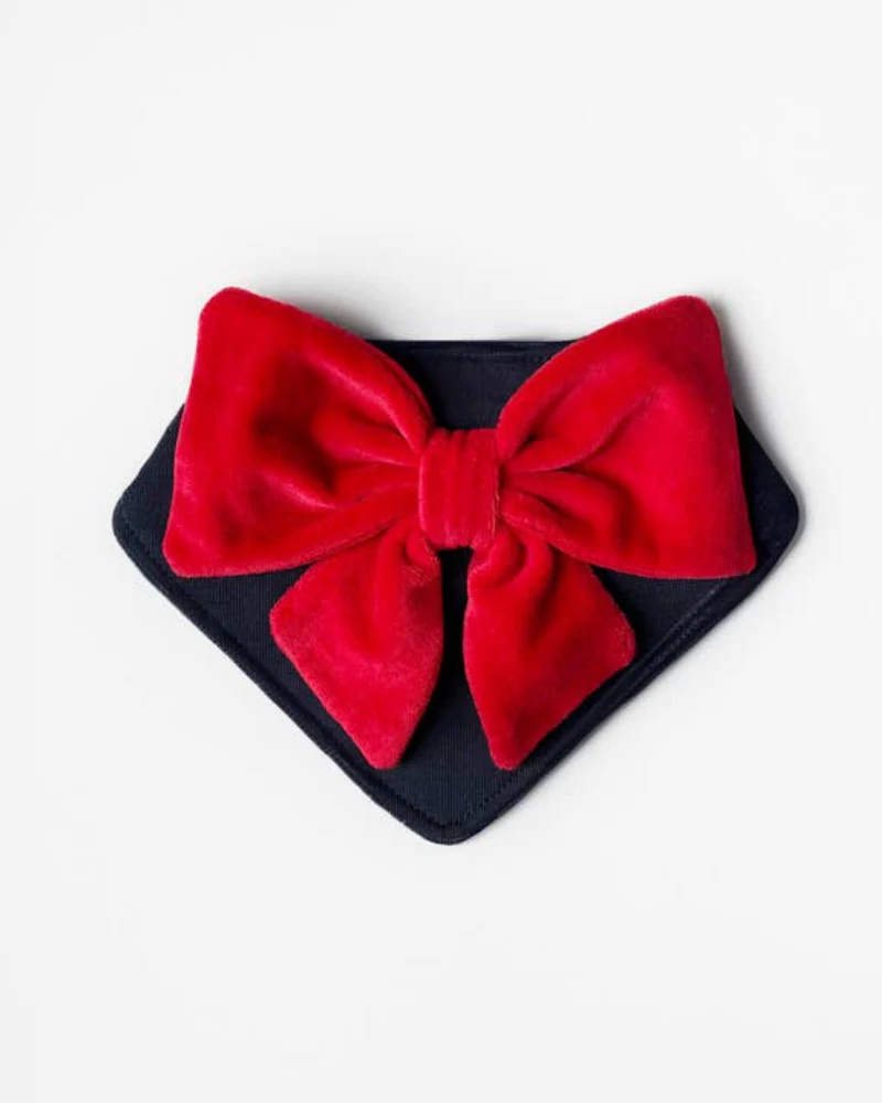 Red Velour Bow Dog Bandana - Image 5