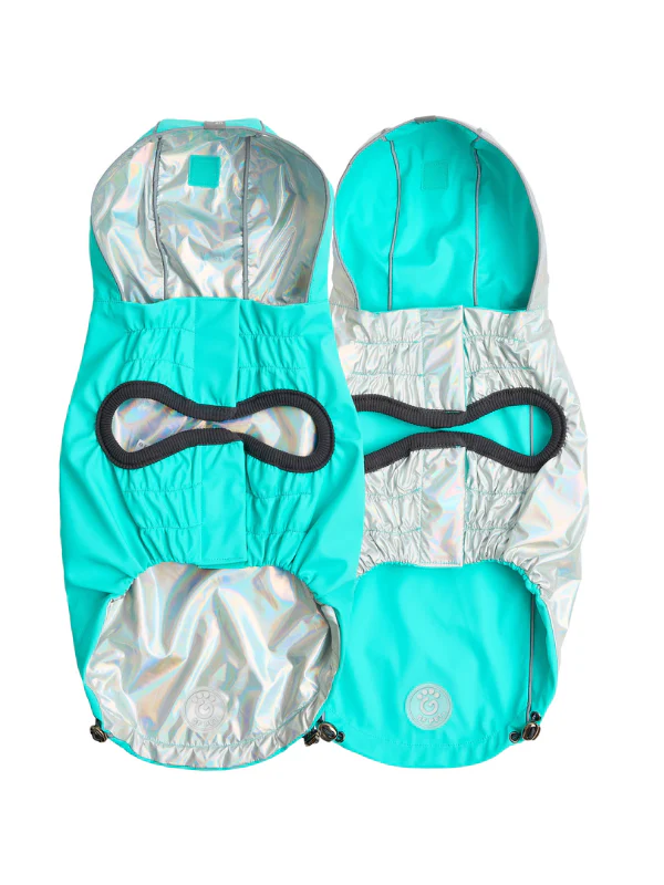 Reversible Waterproof Dog Raincoat in Iridescent + Turquoise - Image 10