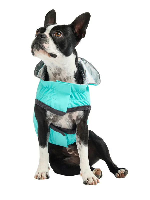 Reversible Waterproof Dog Raincoat in Iridescent + Turquoise - Image 5