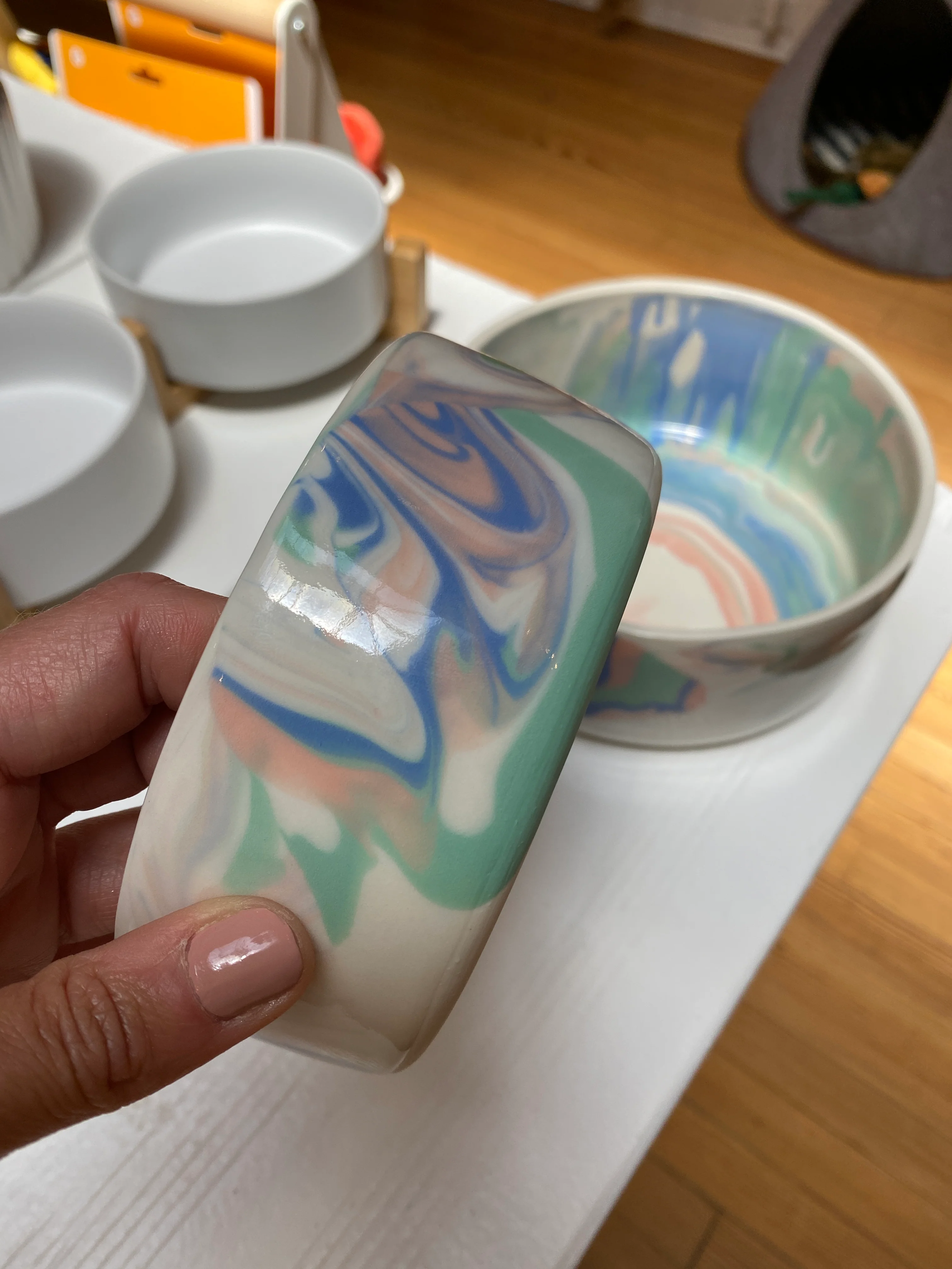 Handmade Ceramic Rainbow Dog Bowl (Made in the USA) - Image 8