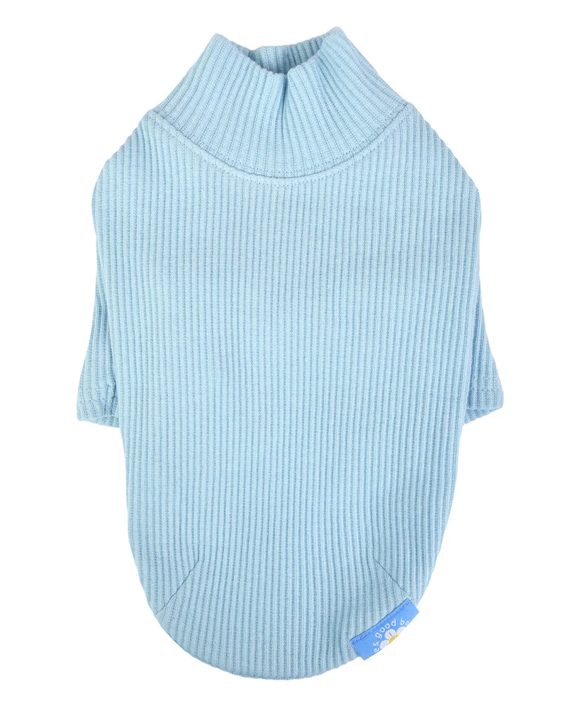 Ribbed Dog Turtleneck Tee In Light Blue - Image 2