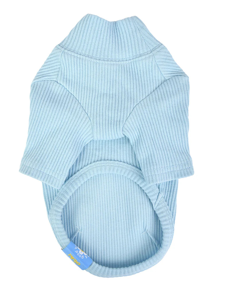 Ribbed Dog Turtleneck Tee In Light Blue - Image 3