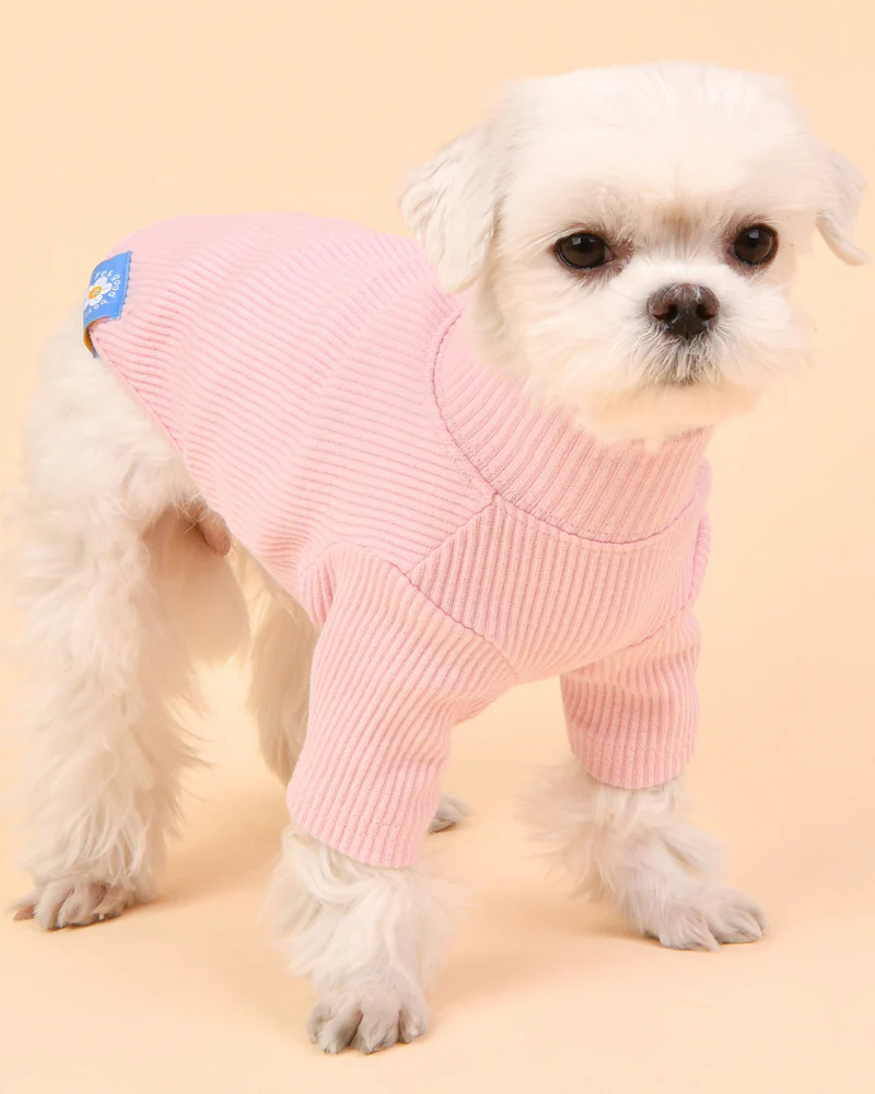 Ribbed Dog Turtleneck Tee In Pink<br>((FINAL SALE))