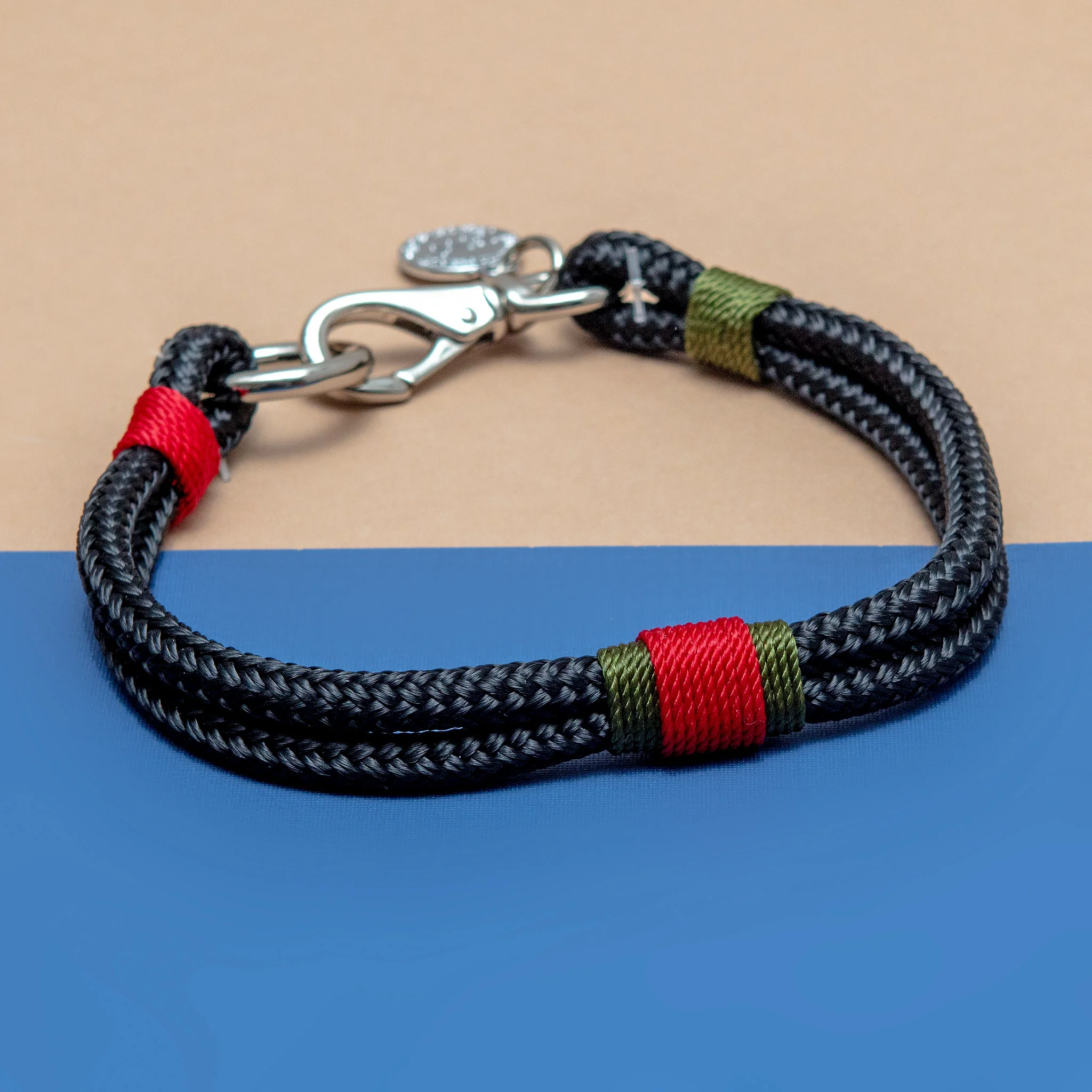 Black Rope with Red and Olive Trim Dog Leash (Made in the USA) - Image 3