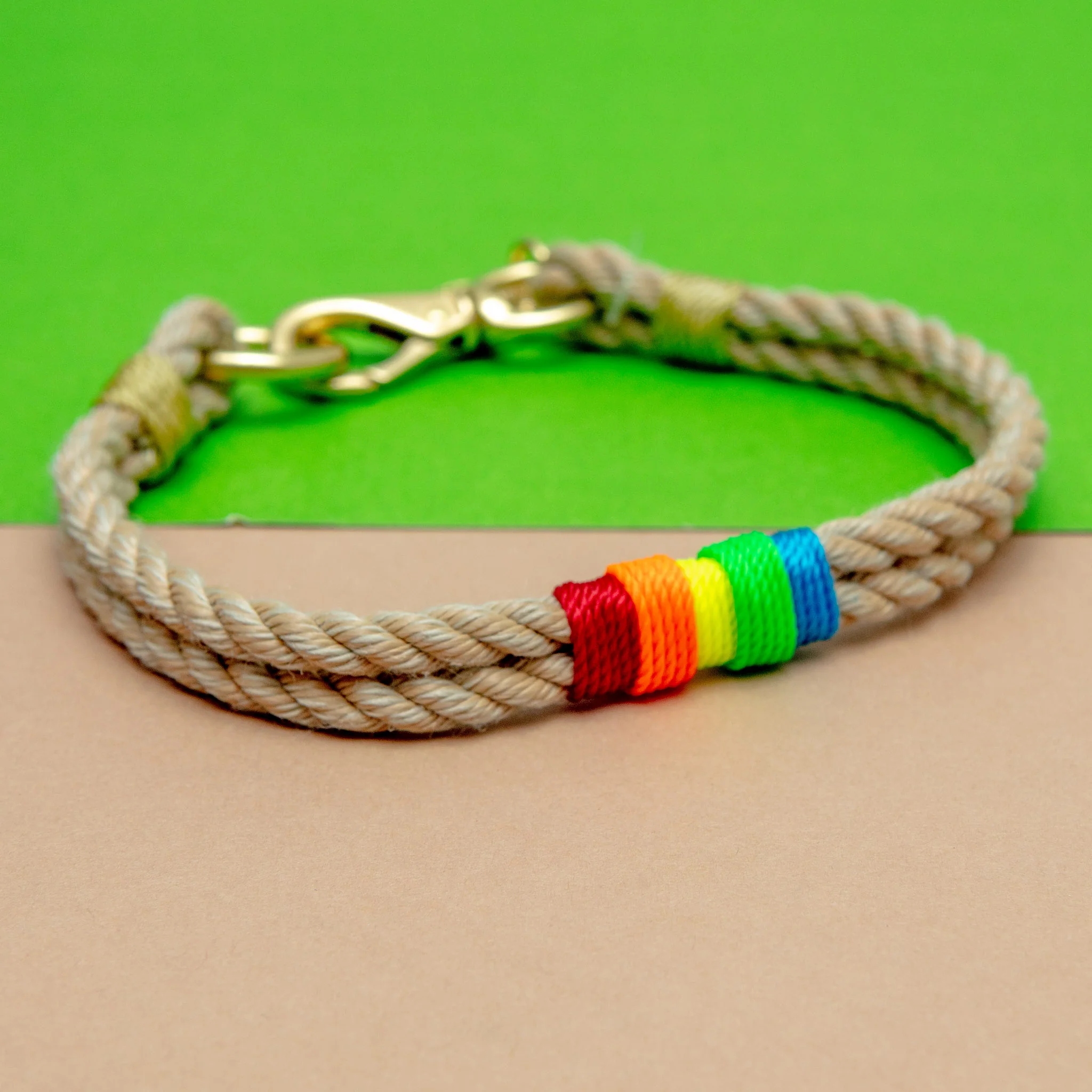 Natural Rope with Rainbow Trim Dog Leash (Made in the USA) (FINAL SALE) - Image 3