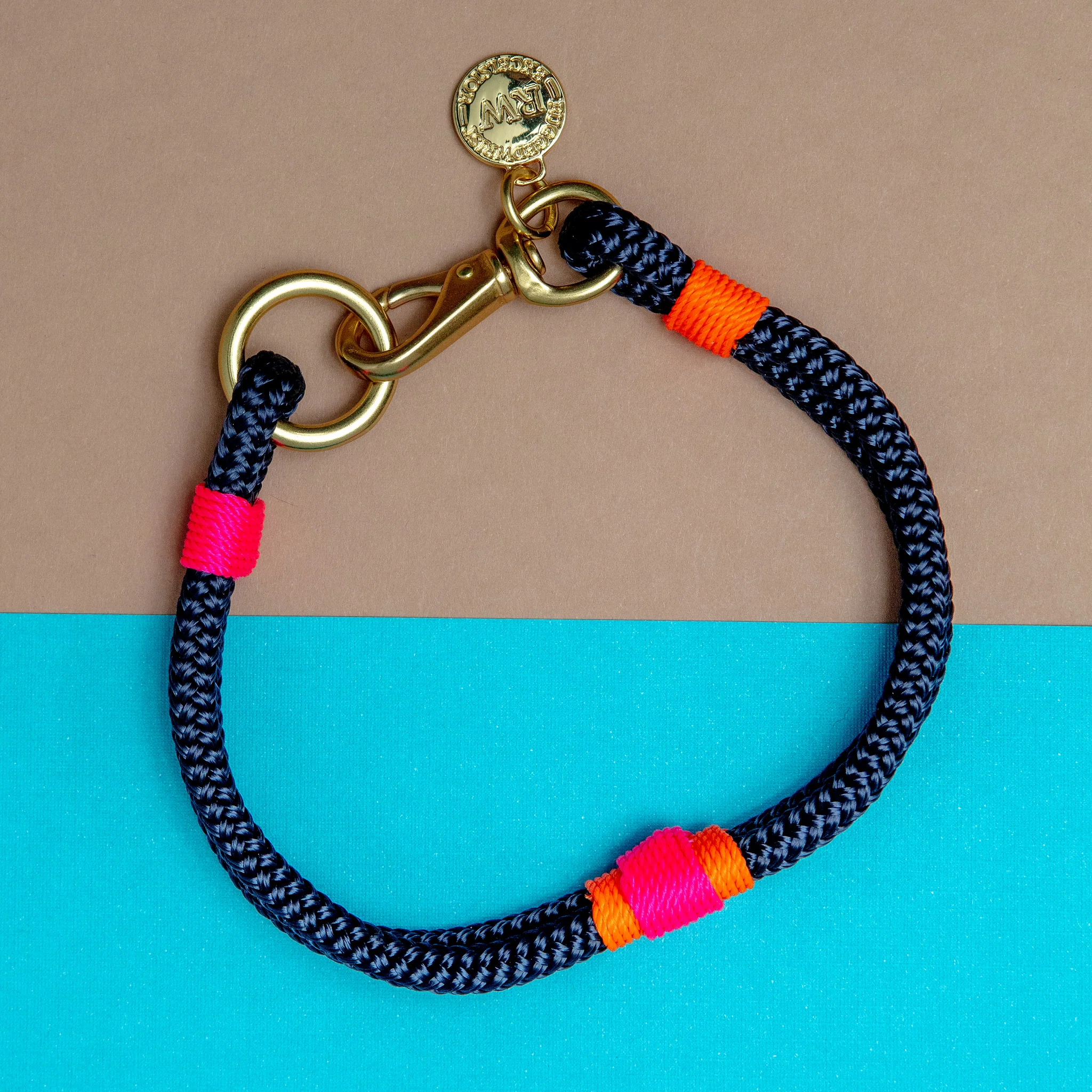Navy, Neon Pink & Neon Orange Rope Dog Collar (Made in the USA) (FINAL SALE) - Image 2