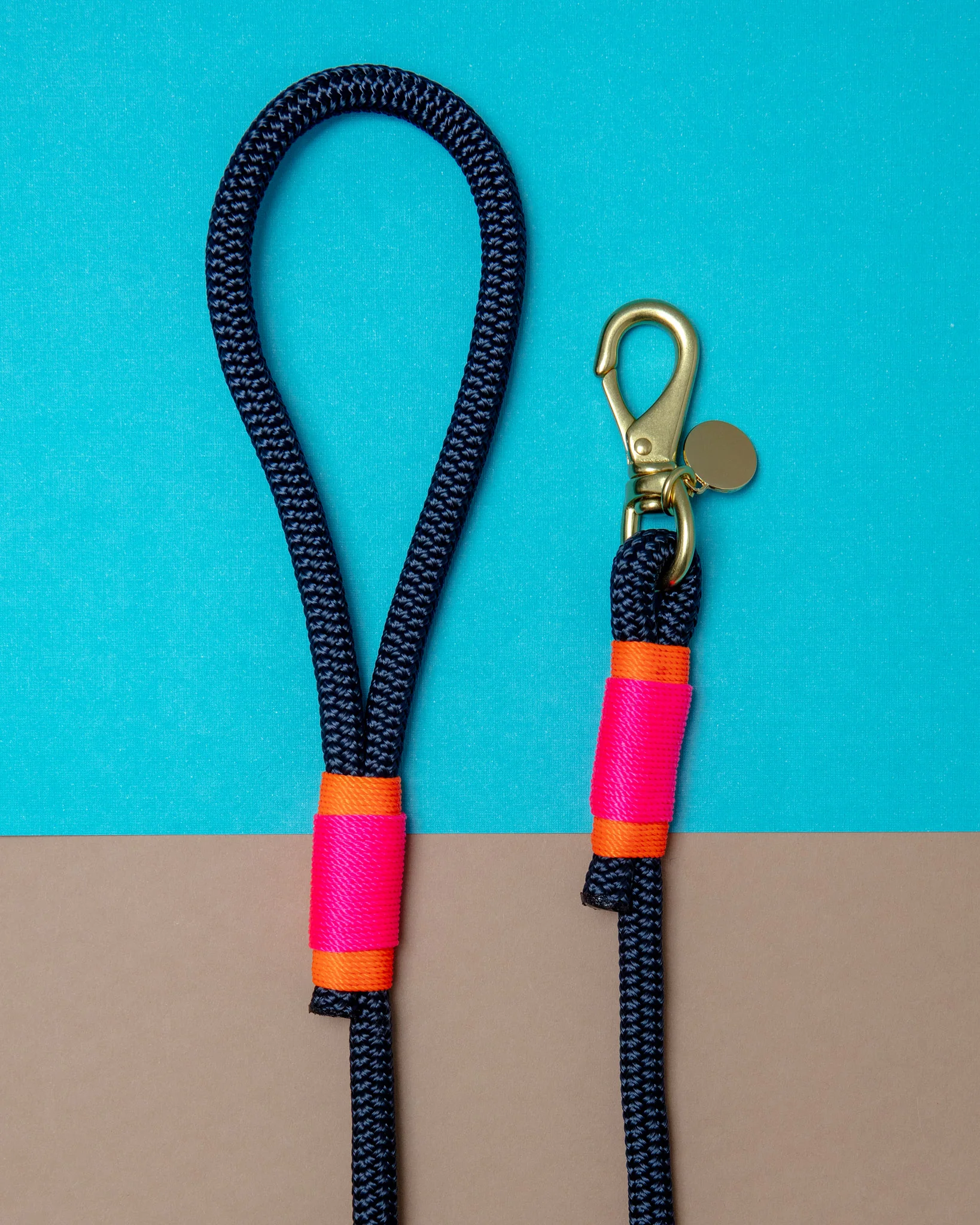 Navy Rope with Neon Pink and Orange Dog Leash (Made in the USA) - Image 2
