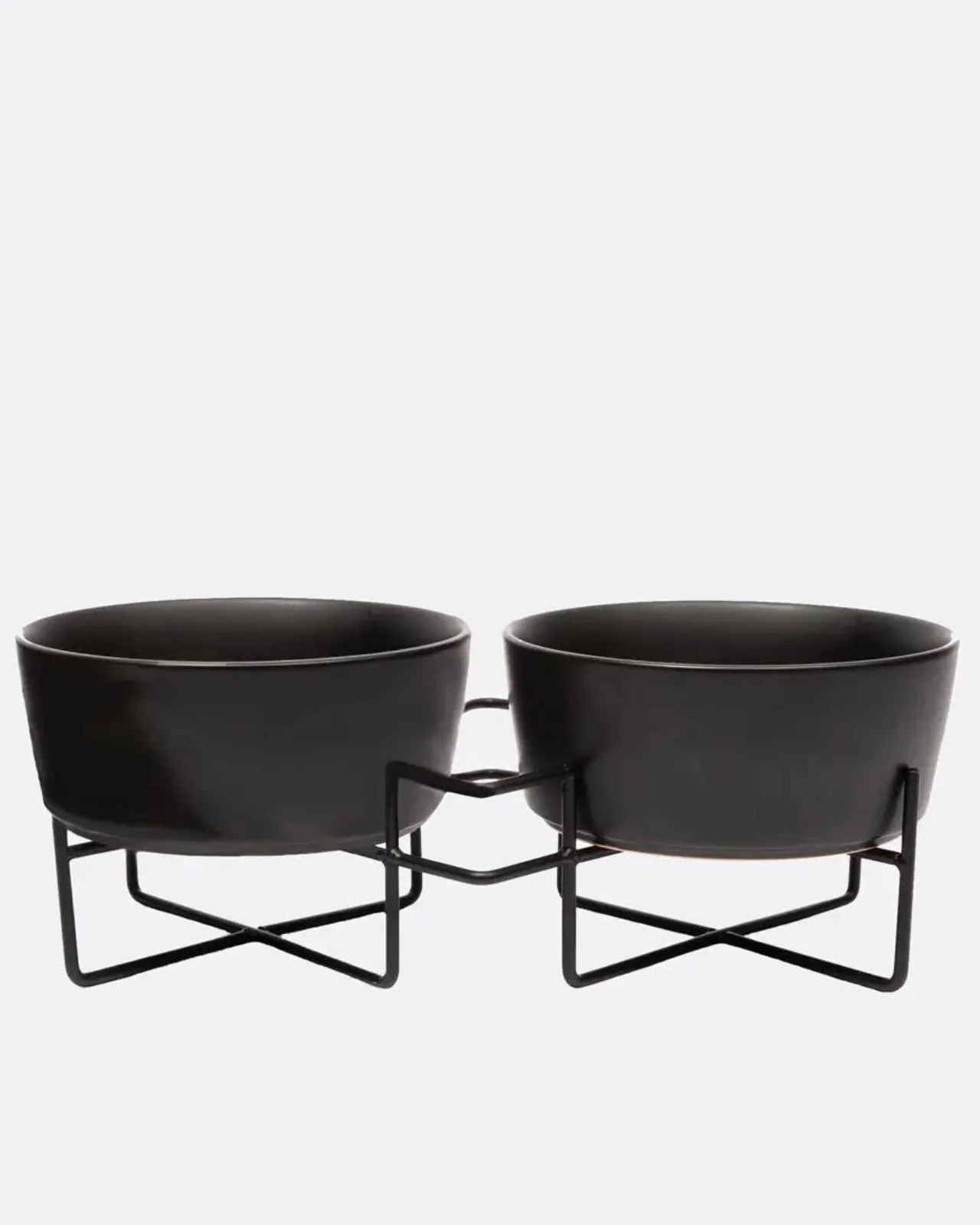 Simple Solid Double Feeder Bowl + Bowl Stand in Black - Image 3