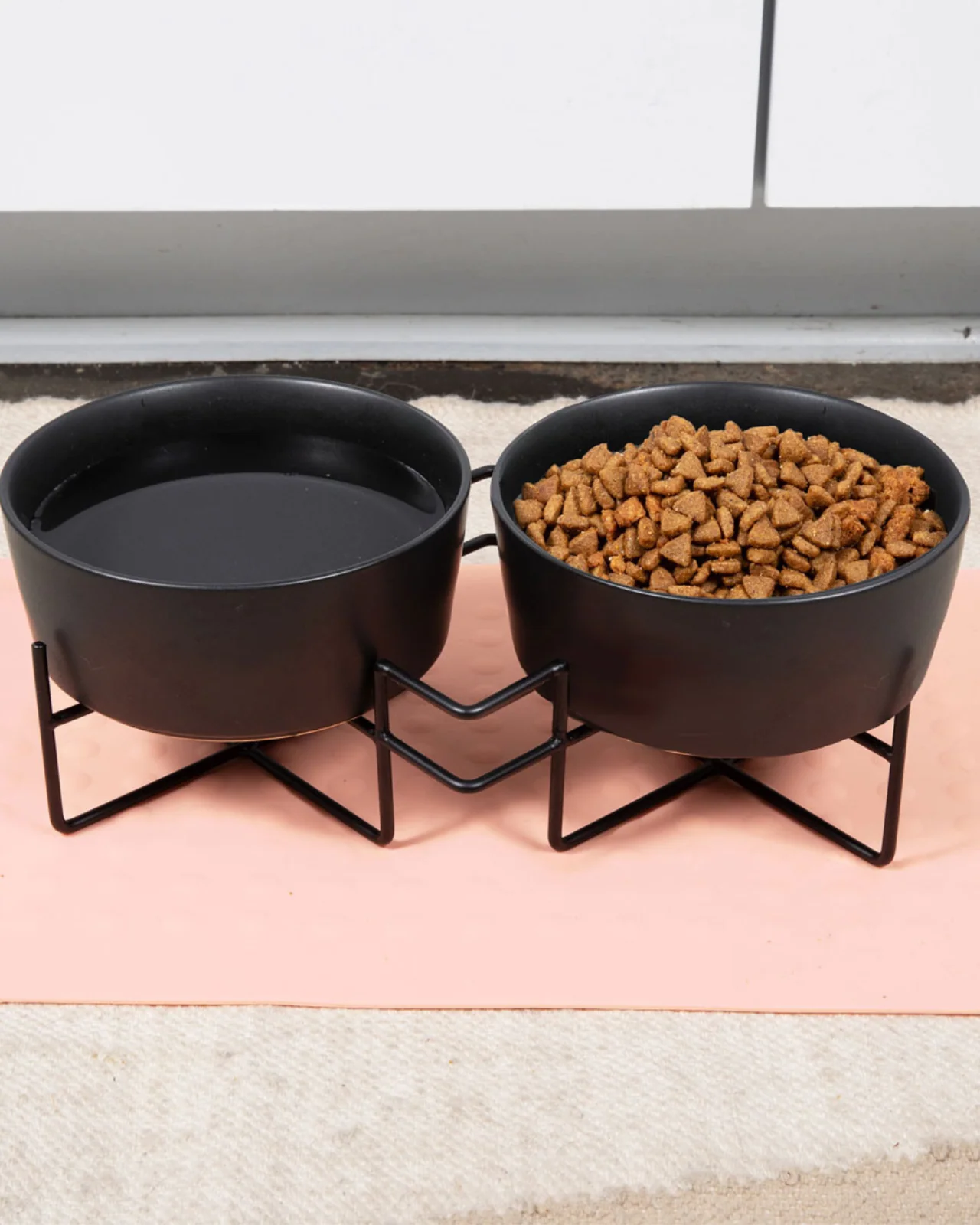 Simple Solid Double Feeder Bowl + Bowl Stand in Black - Image 4