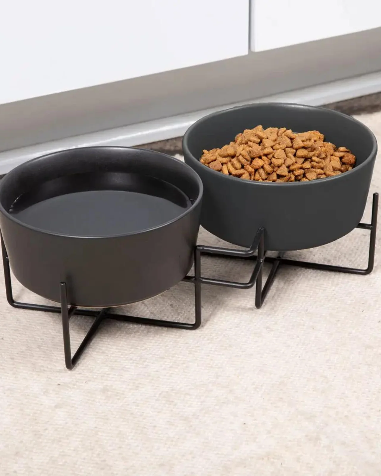 Simple Solid Double Feeder Bowl + Bowl Stand in Black - Image 5