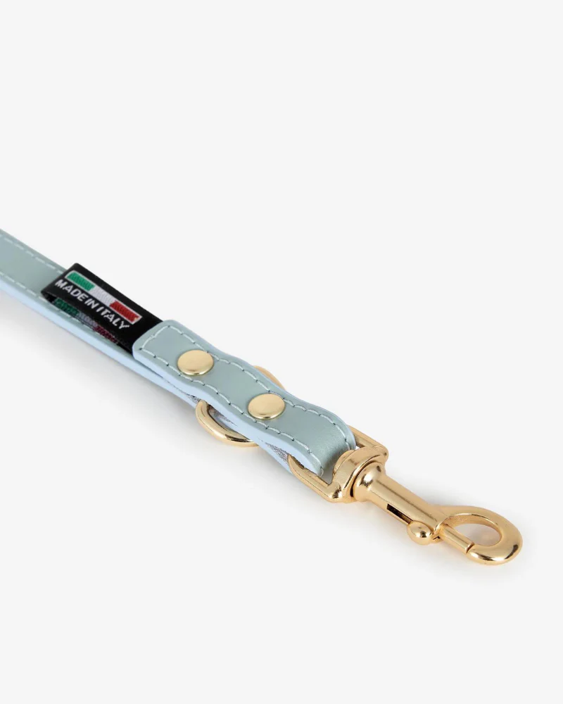 Sky Blue Nara Leather Dog Leash with Brass Hardware (Made in Italy) - Image 3