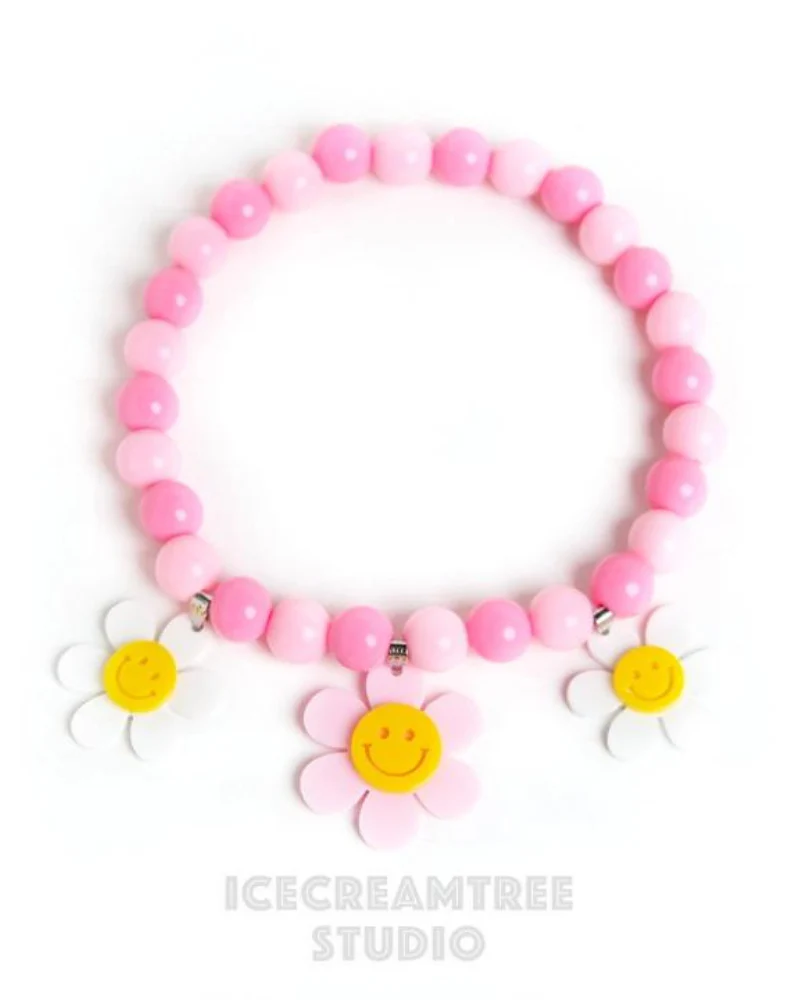 Smile Daisy with Pink Rose Beads Pet Necklace (Made in the USA) - Image 3