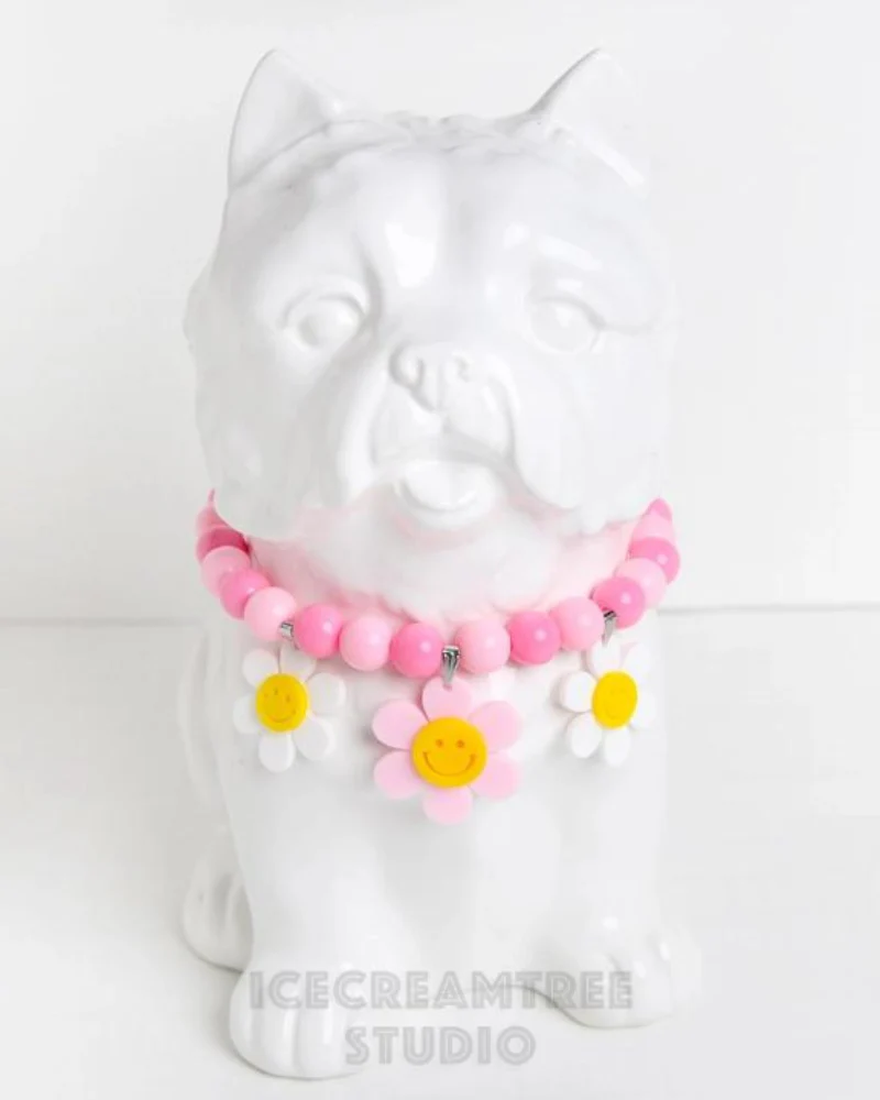 Smile Daisy with Pink Rose Beads Pet Necklace (Made in the USA) - Image 4