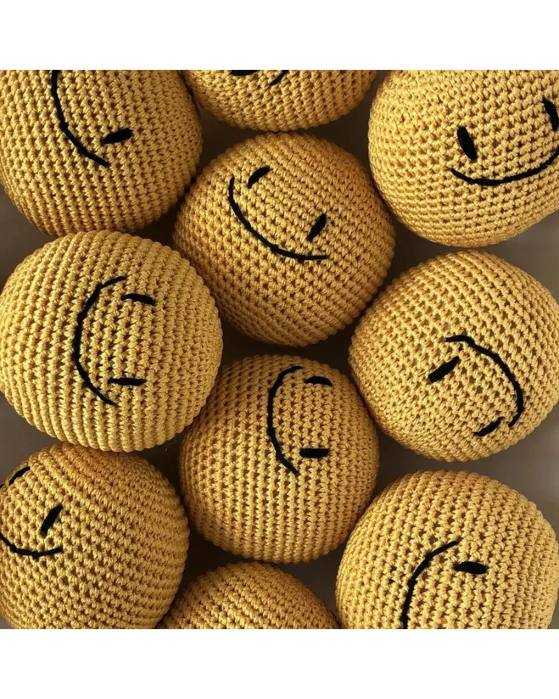 Smiley Face Dog Knit Squeaker Toy in Yellow - Image 4