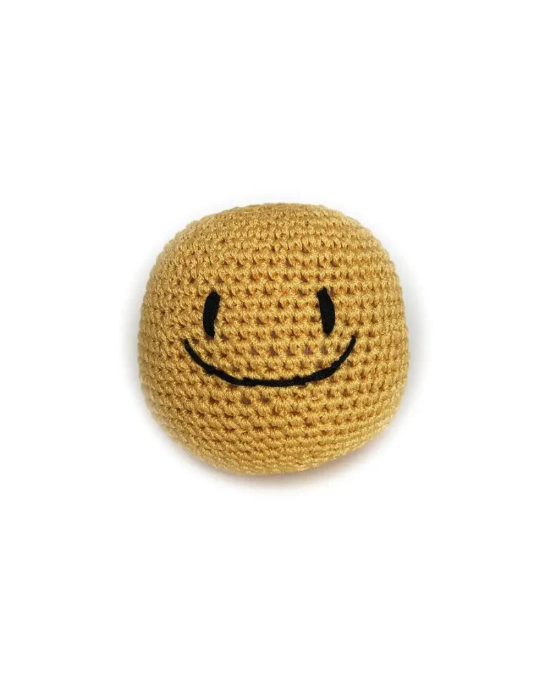 Smiley Face Dog Knit Squeaker Toy in Yellow - Image 5