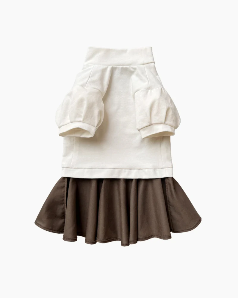 Soft Dog Dress in White & Brown (FINAL SALE) - Image 2