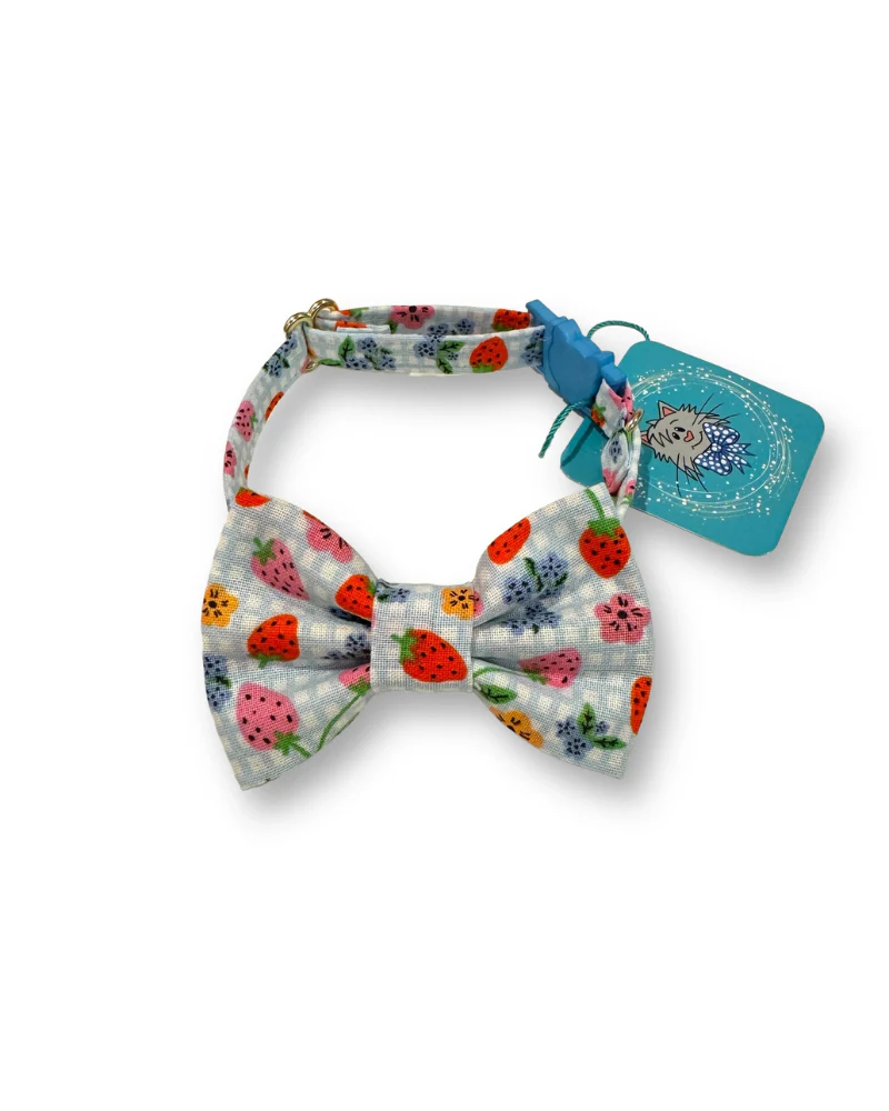 Strawberry & Blueberry Cat Collar w/ Bow-Tie (Made in the USA) - Image 4